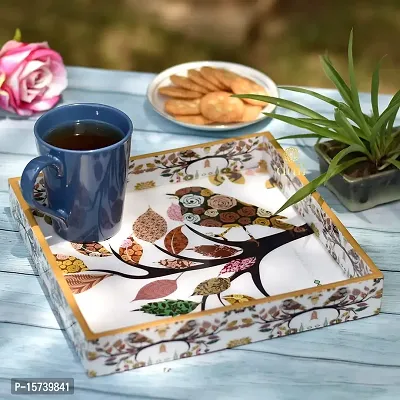 DULI Enamel Coated Multipurpose Tray in MDF | Serving Tray for Home  Dining Table | Multipurpose Tray | Water  Heat Resistant Durable (Birds)-thumb0