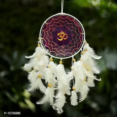 DULI Dream Catcher Handmade OM Wall Hanging OM Canvas Dreamcatcher for Bedrooms Office Balcony Outdoors Garden Car Hanging, 49cm, Dreamkacher (Canvas OM Purple MediumDC-White)-thumb3