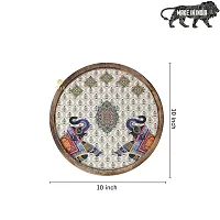 DULI Enamel Coated Round Multipurpose Serving Platter in Mangowwod | Serving Tray for Home  Dining Table | Multipurpose Tray | Snacks Platter Serving Tray Round Tray (WoodenPlatter- 2Elephant)-thumb3