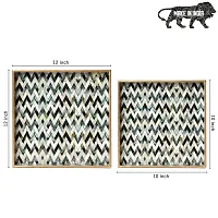 DULI Set of 2 MDF Wood Enamel Coated Multipurpose Trays| Serving Tray for Home  Dining Table | Multipurpose Tray | Water  Heat Resistant Durable| (10 * 10  12 * 12 Inches) (MOP Zigzag)-thumb2