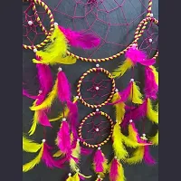 Economique?? 5 Ring Dream Catchers, Wall Hangings, Home Decor, Handmade Room Decor Items for Bedroom, Balcony, Party, Cafe, Ring Beaded with Red and Green Feather (Large, 27inches) (Yellow Pink)-thumb3