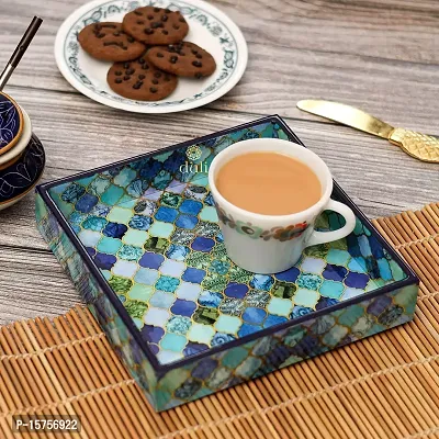 DULI Enamel Coated Multipurpose Tray in MDF | Serving Tray for Home  Dining Table | Multipurpose Tray | Water  Heat Resistant Durable (8x8Tray: BlueDrops)-thumb0