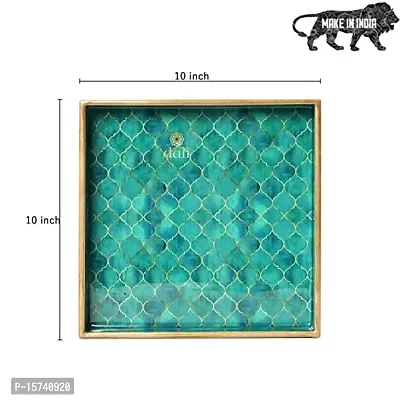 DULI Enamel Coated Multipurpose Tray in MDF | Serving Tray for Home  Dining Table | Multipurpose Tray | Water  Heat Resistant Durable (TealDrops)-thumb3