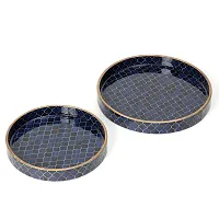 DULI Set of 2 MDF Wood Enamel Coated Multipurpose Trays| Serving Tray for Home  Dining Table | Multipurpose Tray | (7 * 7  9 * 9 Inches) (Setof2Round: NavyDrops)-thumb3
