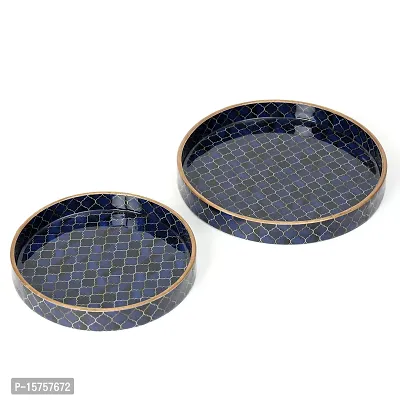 DULI Set of 2 MDF Wood Enamel Coated Multipurpose Trays| Serving Tray for Home  Dining Table | Multipurpose Tray | (7 * 7  9 * 9 Inches) (Setof2Round: NavyDrops)-thumb4