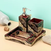 DULI MDF Bathroom Set with Enamel Coating(Set of 4) Tray,Dispenser,Toothpaste/Brush Holder,Soap Dish (Marble)-thumb2