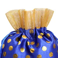 MEHER COLLECTION Women's Polka Dot Potli Bags for Return Gifts Wedding Gift for mom Potli Purse Gift Bags Fancy Potli bag Diwali Potli Karwachauth Potli - Medium 17cm x 23cm (Pack of 5, Navy blue)-thumb1