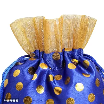 MEHER COLLECTION Women's Polka Dot Potli Bags for Return Gifts Wedding Gift for mom Potli Purse Gift Bags Fancy Potli bag Diwali Potli Karwachauth Potli - Medium 17cm x 23cm (Pack of 5, Navy blue)-thumb2