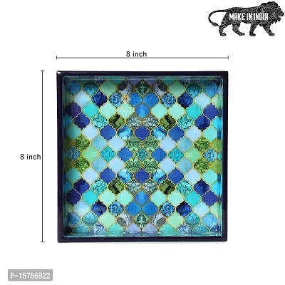 DULI Enamel Coated Multipurpose Tray in MDF | Serving Tray for Home  Dining Table | Multipurpose Tray | Water  Heat Resistant Durable (8x8Tray: BlueDrops)-thumb3