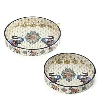 DULI Set of 2 MDF Wood Enamel Coated Multipurpose Trays (10 * 10  12 * 12 Inches) (Round 2Elephants)-thumb4