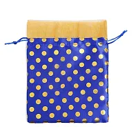 MEHER COLLECTION Women's Polka Dot Potli Bags for Return Gifts Wedding Gift for mom Potli Purse Gift Bags Fancy Potli bag Diwali Potli Karwachauth Potli - Medium 17cm x 23cm (Pack of 5, Navy blue)-thumb2