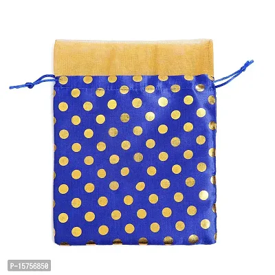 MEHER COLLECTION Women's Polka Dot Potli Bags for Return Gifts Wedding Gift for mom Potli Purse Gift Bags Fancy Potli bag Diwali Potli Karwachauth Potli - Medium 17cm x 23cm (Pack of 5, Navy blue)-thumb3
