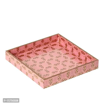 DULI Enamel Coated Multipurpose Tray in MDF | Serving Tray for Home  Dining Table | Multipurpose Tray | Water  Heat Resistant Durable (Pink Emboss (10x10))-thumb4