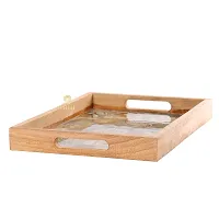 DULI Mango Wood Tray with Enamel Coating Multipurpose Tray | Serving Tray for Home  Dining, Wooden Tray ,Trays for Serving,Home Decor Items,Wooden Tray for Decoration (GreyGoldBirds)-thumb4