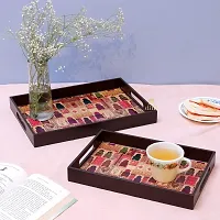 DULI Set of 2 MDF Wood Enamel Coated Multipurpose Trays| Serving Tray for Home  Dining Table | Multipurpose Tray | (12x8  14x10 Inches) (Setof2PrintedDeco: JharokhaRct)-thumb1