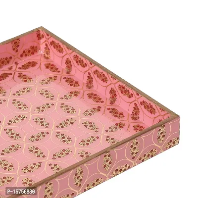 DULI Enamel Coated Multipurpose Tray in MDF | Serving Tray for Home  Dining Table | Multipurpose Tray | Water  Heat Resistant Durable (Pink Emboss (10x10))-thumb3