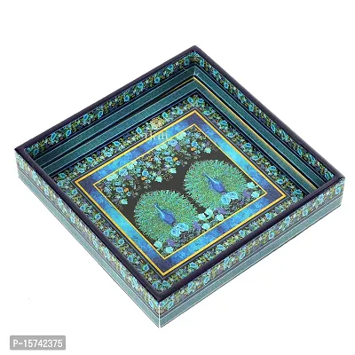 DULI Enamel Coated Multipurpose Tray in MDF | Serving Tray for Home  Dining Table | Multipurpose Tray | Water  Heat Resistant Durable (8x8Tray: 2Peacocks)-thumb2