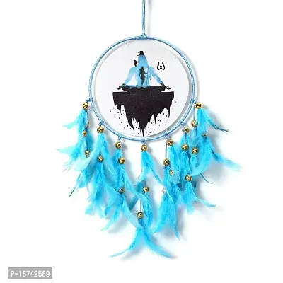 DULI Dream Catcher Handmade Canvas Dreamcatcher for Bedrooms Office Balcony Outdoors Garden Car Hanging, 49cm, Dreamkacher (CanvasDCPastelBlue: Blue-BlackShivJi)-thumb2