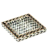 DULI Set of 2 MDF Wood Enamel Coated Multipurpose Trays| Serving Tray for Home  Dining Table | Multipurpose Tray | Water  Heat Resistant Durable| (10 * 10  12 * 12 Inches) (MOP Zigzag)-thumb4