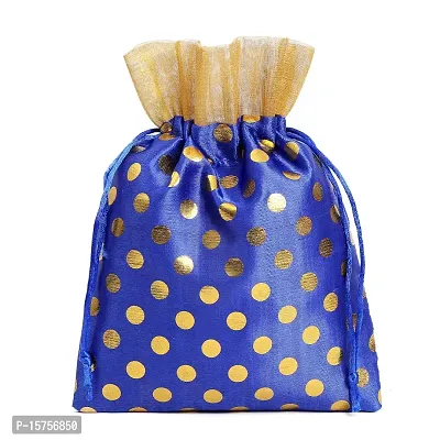 MEHER COLLECTION Women's Polka Dot Potli Bags for Return Gifts Wedding Gift for mom Potli Purse Gift Bags Fancy Potli bag Diwali Potli Karwachauth Potli - Medium 17cm x 23cm (Pack of 5, Navy blue)-thumb0