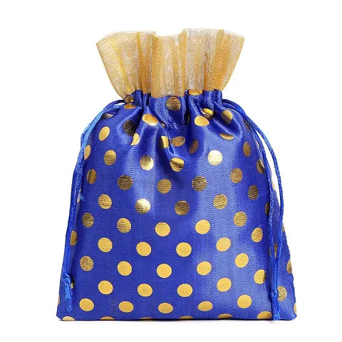 MEHER COLLECTION Women's Polka Dot Potli Bags for Return Gifts Wedding Gift for mom Potli Purse Gift Bags Fancy Potli bag Diwali Potli Karwachauth Potli - Medium 17cm x 23cm (Pack of 5, Navy blue)