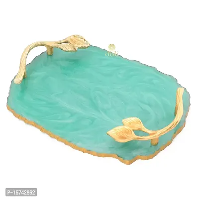 DULI Resin Multipurpose Tray with Golden Handle | Serving Tray for Home  Dining Table | Multipurpose Tray | Water  Heat Resistant Durable| Delicate Tray | Showpiece Tray (ResinTray:Greencolor)