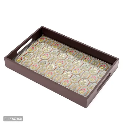 DULI Deco Painted Enamel Coated Multipurpose Tray in MDF | Serving Tray for Home  Dining Table | Multipurpose Tray | Water  Heat Resistant Durable (DECOTray-FloralJharokha(12x8))-thumb2