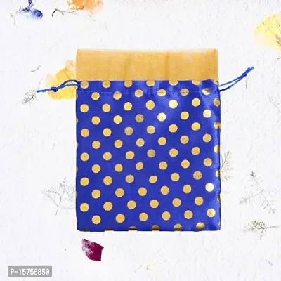 MEHER COLLECTION Women's Polka Dot Potli Bags for Return Gifts Wedding Gift for mom Potli Purse Gift Bags Fancy Potli bag Diwali Potli Karwachauth Potli - Medium 17cm x 23cm (Pack of 5, Navy blue)-thumb5