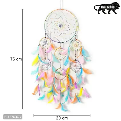 DULI Dreamcatcher Wall Hanging Dream Catcher Handmade Wall Art for Bedrooms, Office, Balcony, Outdoors, Garden, Home Wall, Car Hanging, Dreamcatcher (7 Ring Pastel Multi)-thumb5