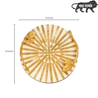 DULI Inlay Work Round Multipurpose Platter/Tray in MDF with Metal Golden Handles| Serving Tray for Home  Dining Table | Multipurpose Tray | Table Top Tray for Fruits (RoundPlatter- BownWhiteLines)-thumb3