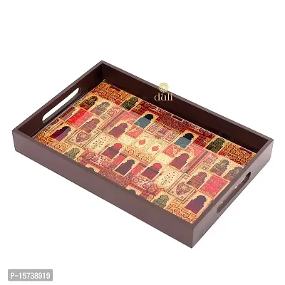 DULI Deco Painted Enamel Coated Multipurpose Tray in MDF | Serving Tray for Home  Dining Table | Multipurpose Tray | Water  Heat Resistant Durable (DECOTray-Jharokha(12x8))-thumb2