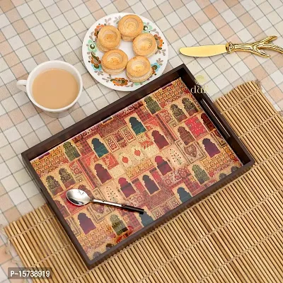 DULI Deco Painted Enamel Coated Multipurpose Tray in MDF | Serving Tray for Home  Dining Table | Multipurpose Tray | Water  Heat Resistant Durable (DECOTray-Jharokha(12x8))-thumb0