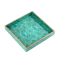 DULI Enamel Coated Multipurpose Tray in MDF | Serving Tray for Home  Dining Table | Multipurpose Tray | Water  Heat Resistant Durable (TealDrops)-thumb1