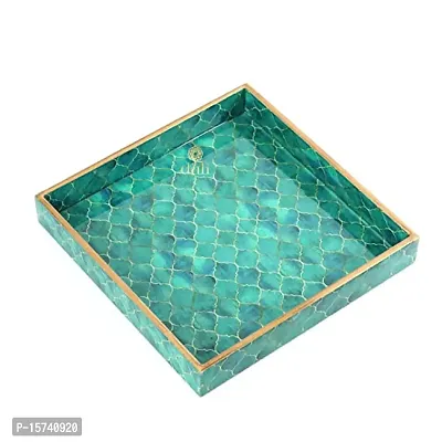 DULI Enamel Coated Multipurpose Tray in MDF | Serving Tray for Home  Dining Table | Multipurpose Tray | Water  Heat Resistant Durable (TealDrops)-thumb2