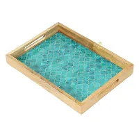 DULI Mango Wood Tray with Enamel Coating Multipurpose Tray | Home  Dining, Wooden Tray ,Trays for Serving,Home Decor Items,Wooden Tray for Decoration (MangoWoodTray: TealDrops(14x10))-thumb3