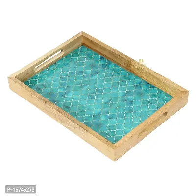 DULI Mango Wood Tray with Enamel Coating Multipurpose Tray | Home  Dining, Wooden Tray ,Trays for Serving,Home Decor Items,Wooden Tray for Decoration (MangoWoodTray: TealDrops(14x10))-thumb4