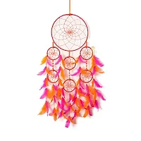 DULI 2 Tier 7 Rings Dreamcatcher Wall Hanging Dream Catcher Handmade Wall Art for Bedrooms, Office, Balcony, Outdoors, Garden, Home Wall, Car Hanging, Dreamcatcher (7RingDC: Pink-Orange)-thumb1