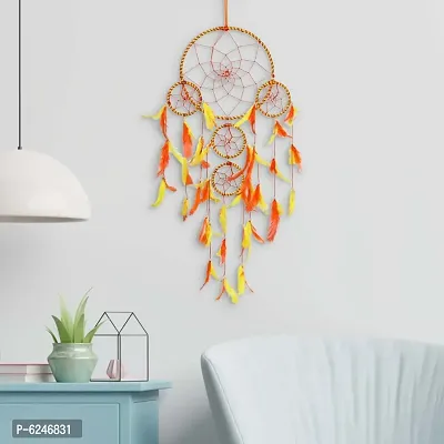 DULI Big Orange and Yellow Dream catcher Wall Hanging for Home Decoration Dreamcatcher Feather Hanging Decorative