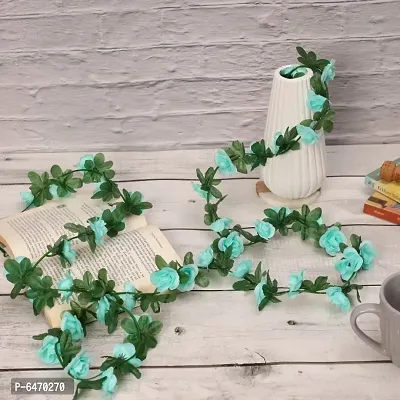 DULI Artificial Rose Creeper Vine with Blue Flowers Garland for Home and Party Decoration