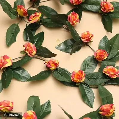 DULI Artificial Flower Vine Garland with Orange  Yellow Velvet Roses for Home and Party Decoration