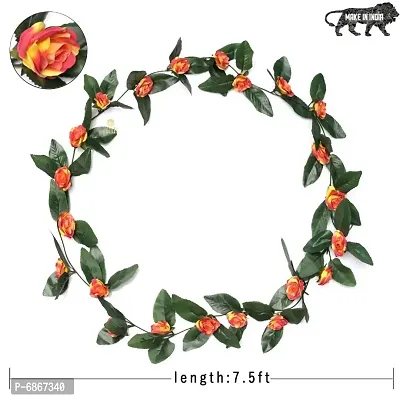 DULI Artificial Flower Vine Garland with Orange  Yellow Velvet Roses for Home and Party Decoration-thumb2