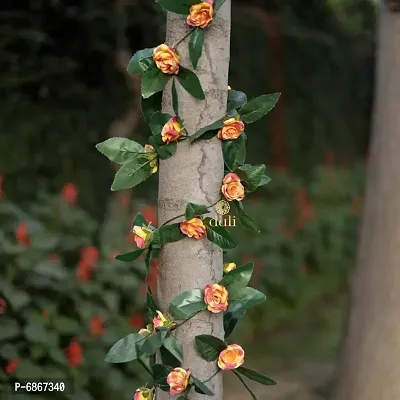 DULI Artificial Flower Vine Garland with Orange  Yellow Velvet Roses for Home and Party Decoration-thumb3
