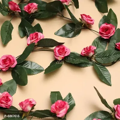 DULI Artificial Flower Vine Garland with Pink Velvet Roses for Home and Party Decoration-thumb0