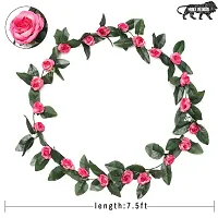 DULI Artificial Flower Vine Garland with Pink Velvet Roses for Home and Party Decoration-thumb2