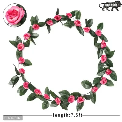 DULI Artificial Flower Vine Garland with Pink Velvet Roses for Home and Party Decoration-thumb3