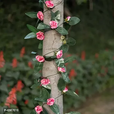 DULI Artificial Flower Vine Garland with Pink Velvet Roses for Home and Party Decoration-thumb4