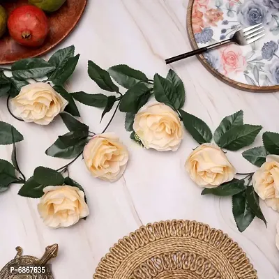 DULI Artificial Rose Creeper Vine with Cream Flowers and Green Leaves Garland for Home and Party Decoration-thumb0