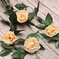 DULI Artificial Rose Creeper Vine with Cream Flowers and Green Leaves Garland for Home and Party Decoration-thumb2