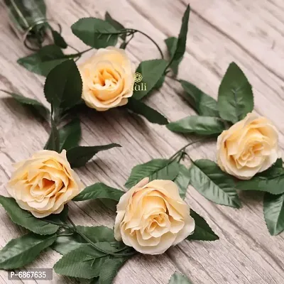 DULI Artificial Rose Creeper Vine with Cream Flowers and Green Leaves Garland for Home and Party Decoration-thumb3