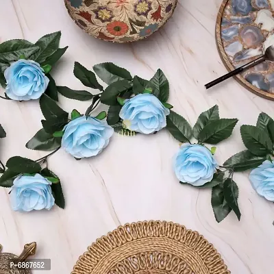 DULI Artificial Rose Creeper Vine with Blue Flowers and Green Leaves Garland for Home and Party Decoration